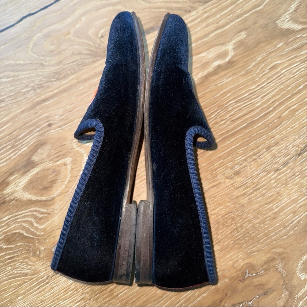 Del Toro Navy Velvet dog heart loafers flats slippers Womens 8 Italian Luxury - Picture 4 of 9